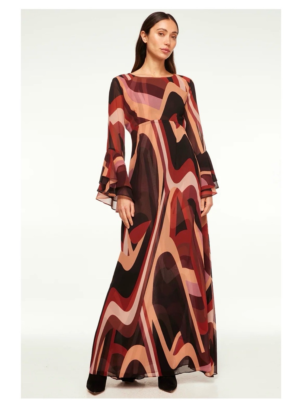 Misa Los Angeles Rust Multi Wave-Print Maxi Dress